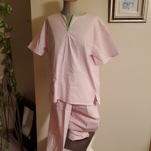 Pink And Green Two-Piece Scrub Set